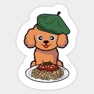 Cute Brown Dog is eating spaghetti Sticker